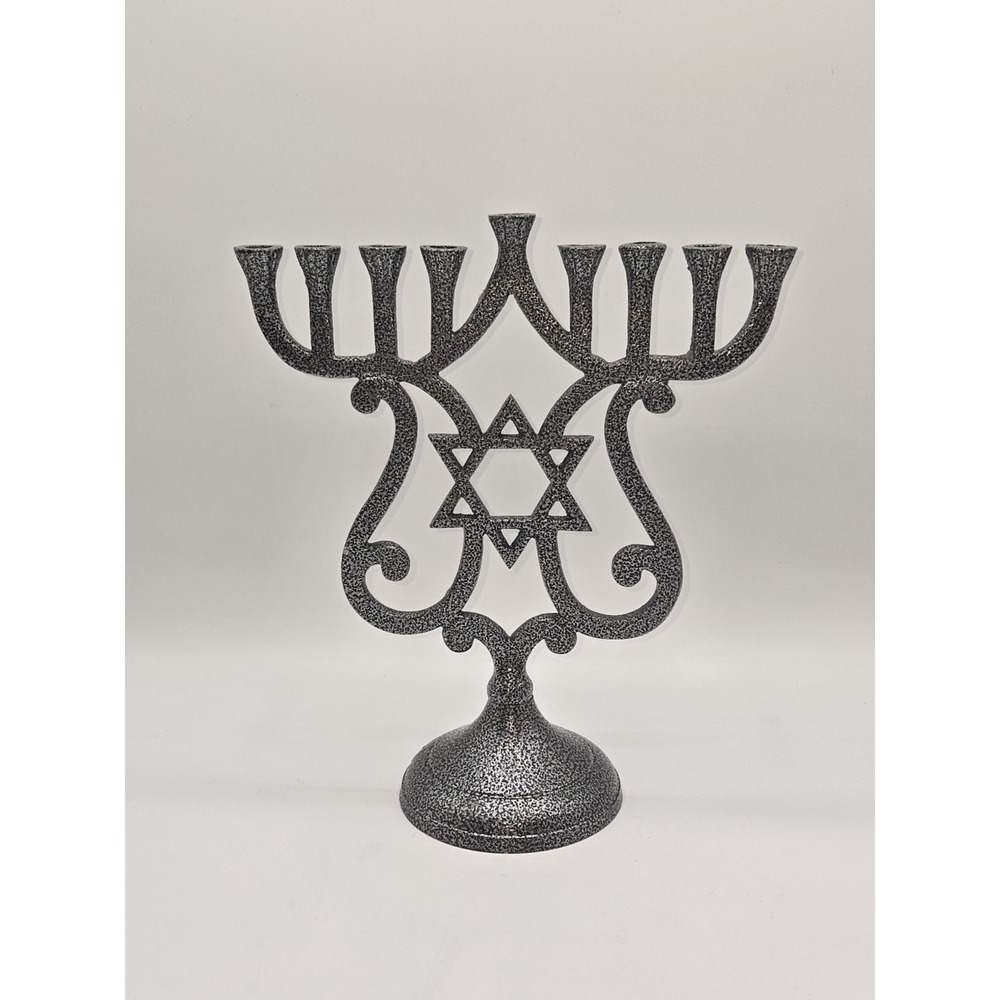 Vintage Metal Menorah Star of David 9 Candle‎ Candelabra Judaica Decor